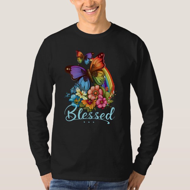 Womens Blessed Christian Butterfly Pretty Floral R T-Shirt (Vorderseite)