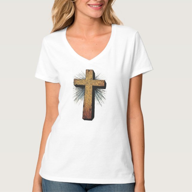 Women's Bold Christian Cross V-Neck Tee (Vorderseite)