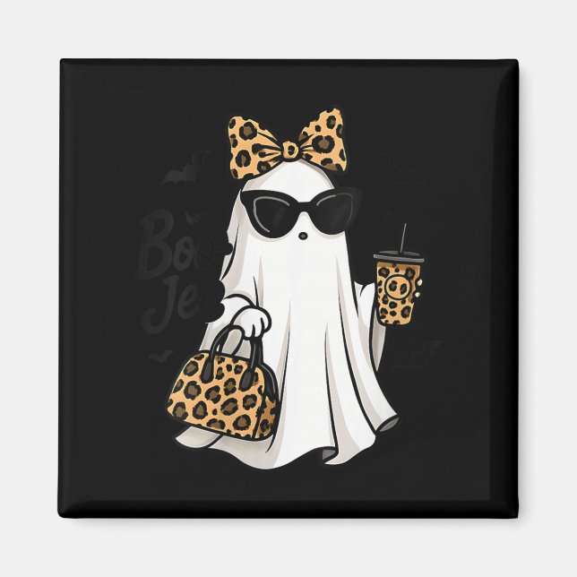 Womens Boo Jee Ghost With Coffee Coquette Bow Hall Magnet (Vorne)