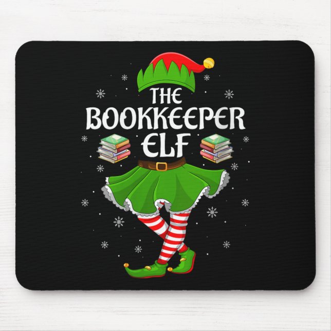 Womens Bookkeeper Elf Christmas Family Girls Women Mousepad (Vorne)