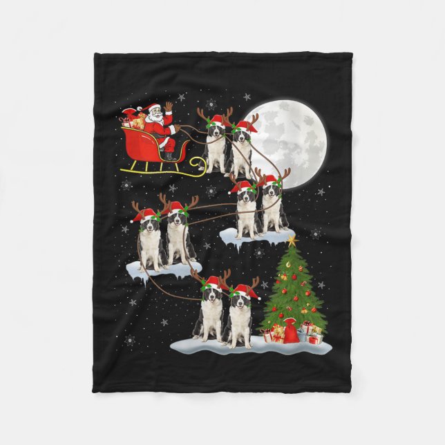 Womens Border Collie Dog Santa Sleigh Flying Funny Fleecedecke (Vorderseite)