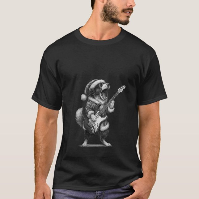 Womens Border Collie Playing Gitarre Weihnachtshun T-Shirt (Vorderseite)