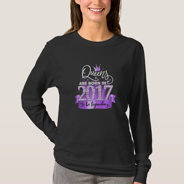 Womens Born In 2017 I Elegant Purple Black Party O T-Shirt (Vorderseite)