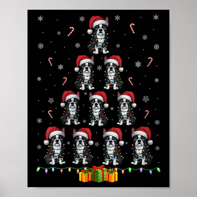 Womens Boston Terrier Santa Hat Xmas Light Men Wom Poster (Vorne)
