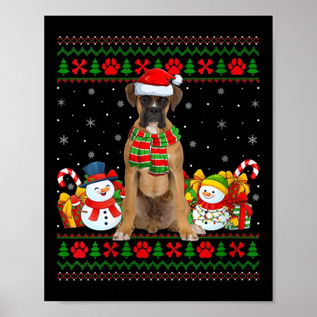 Womens Boxer Dog Ugly Christmas Sweaters Funny Pet Poster (Vorne)