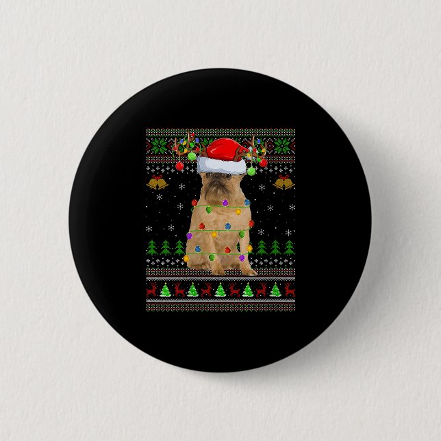 Womens Brussels Griffon Dog Ugly Christmas Sweater Button (Vorderseite)