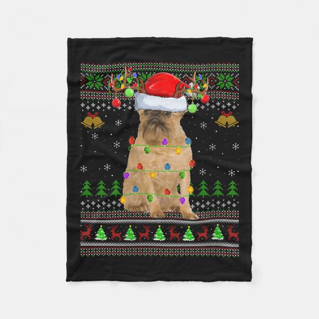 Womens Brussels Griffon Dog Ugly Christmas Sweater Fleecedecke (Vorderseite)
