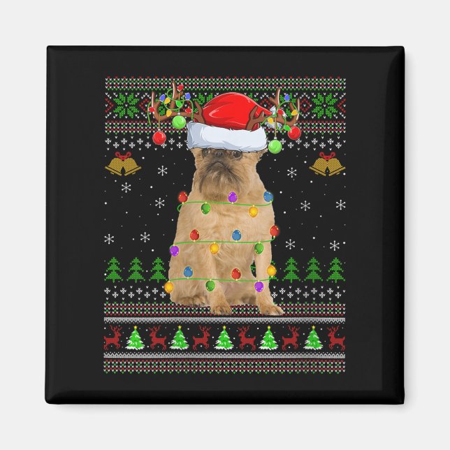 Womens Brussels Griffon Dog Ugly Christmas Sweater Magnet (Vorne)