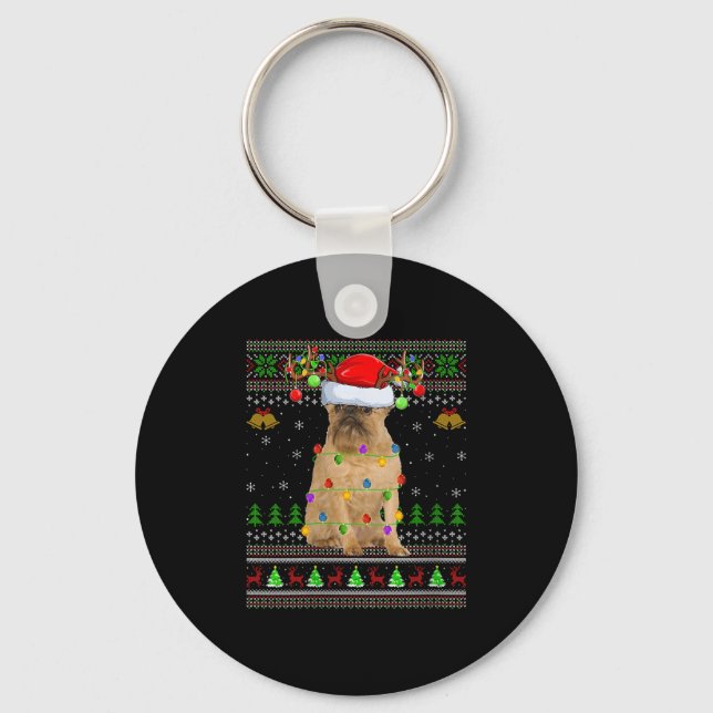 Womens Brussels Griffon Dog Ugly Christmas Sweater Schlüsselanhänger (Vorderseite)