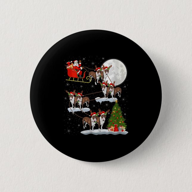 Womens Bull Terrier Dog Santa Sleigh Flying Funny  Button (Vorderseite)