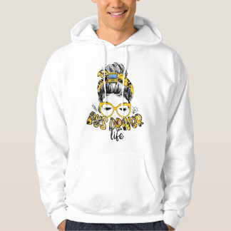 Womens Bus Driver Life Messy Bun Sunflower Cute Sc Hoodie