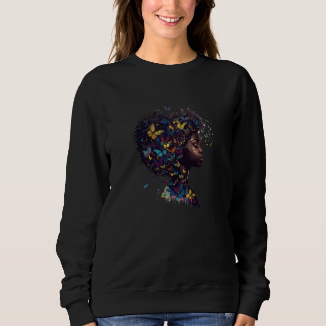 Womens Butterflies Afro Black Women African Americ Sweatshirt (Vorderseite)