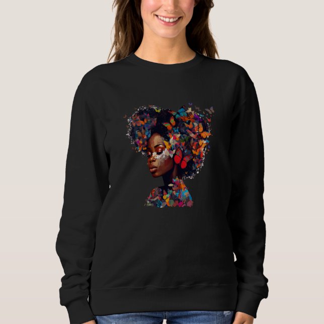 Womens Butterflies Afro Black Women African Americ Sweatshirt (Vorderseite)