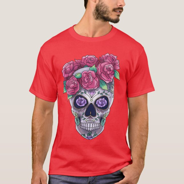 Womens Calavera Flowers Scary Monster Horror Hallo T-Shirt (Vorderseite)