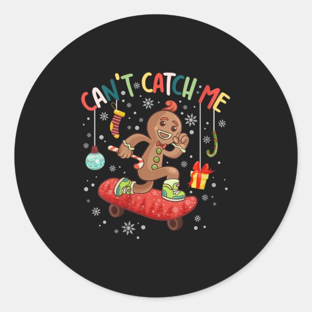 Womens Can't Catch Me Christmas Skateboarding Ging Runder Aufkleber (Vorderseite)
