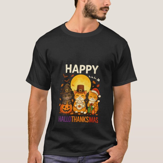 Womens Cat Hallothanksmas Kitten Halloween Thanksg T-Shirt (Vorderseite)