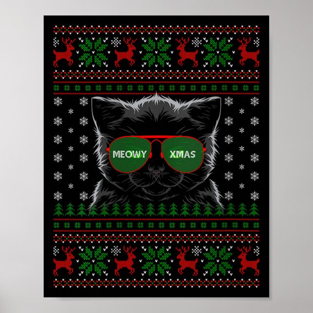 Womens Cat Ugly Christmas Sweater Style Funny Cat  Poster (Vorne)