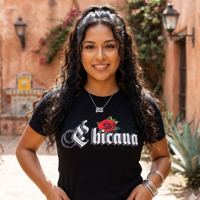 Womens Chicana Rote Rose T-Shirt (Chicana Red Rose T-Shirt)