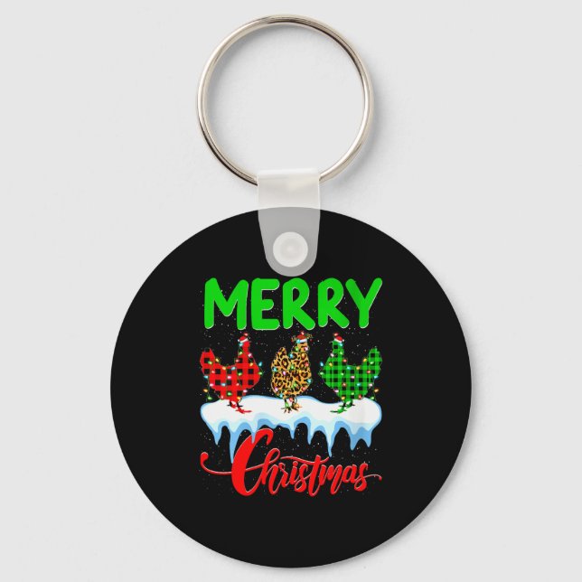 Womens Chicken Merry Christmas Pajamas Leopard Buf Schlüsselanhänger (Vorderseite)