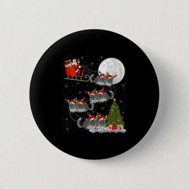 Womens Chinchilla Santa Sleigh Flying Funny Magica Button (Vorderseite)