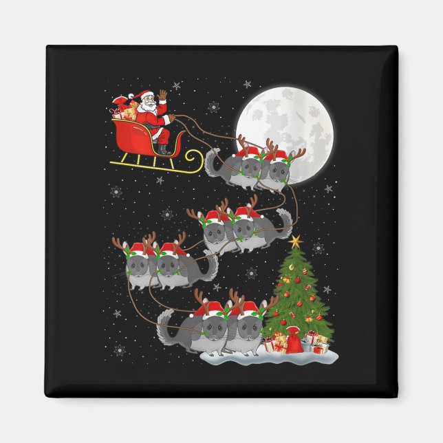 Womens Chinchilla Santa Sleigh Flying Funny Magica Magnet (Vorne)
