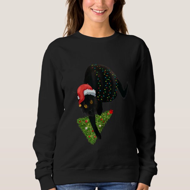 Women's Christmas Black Cat Xmas Tree  1 Sweatshirt (Vorderseite)