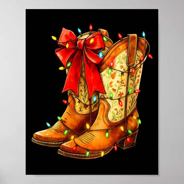 Womens Christmas Coquette Bow Cowgirl Boots Wester Poster (Vorne)