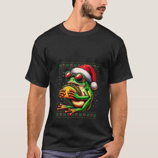 Womens Christmas Frog Eating Taco Ugly Christmas S T-Shirt (Vorderseite)