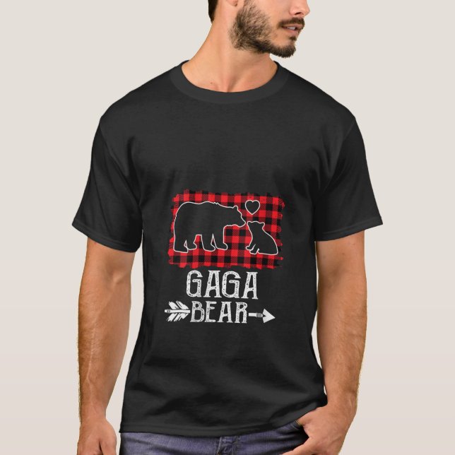 Womens Christmas Gaga Bär Weihnachten Roter Karier T-Shirt (Vorderseite)