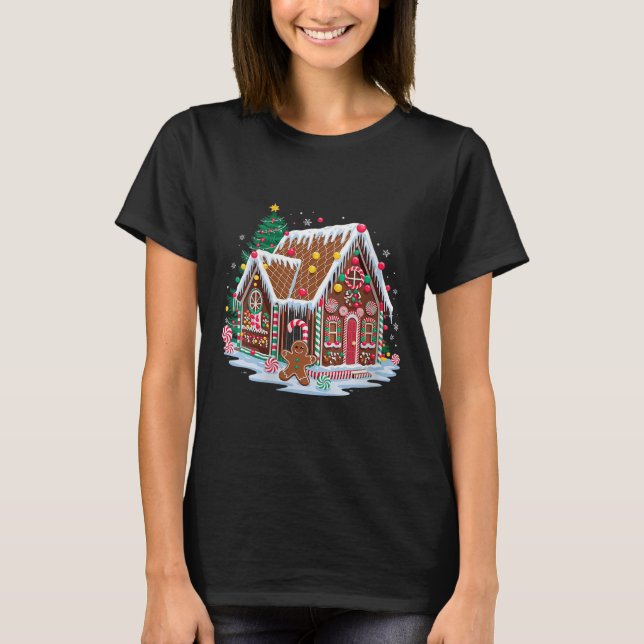 Womens Christmas Gingerbread House Candy Cane X-ma T-Shirt (Vorderseite)