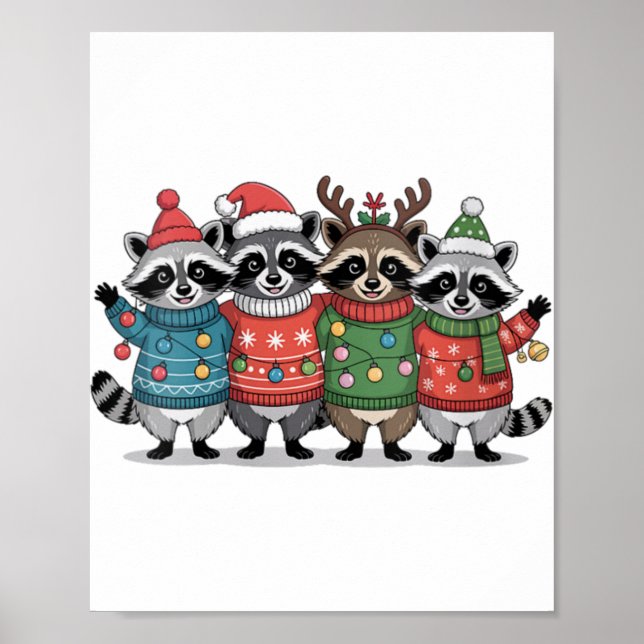 Womens Christmas Lights Raccoon Santa Funny Xmas T Poster (Vorne)