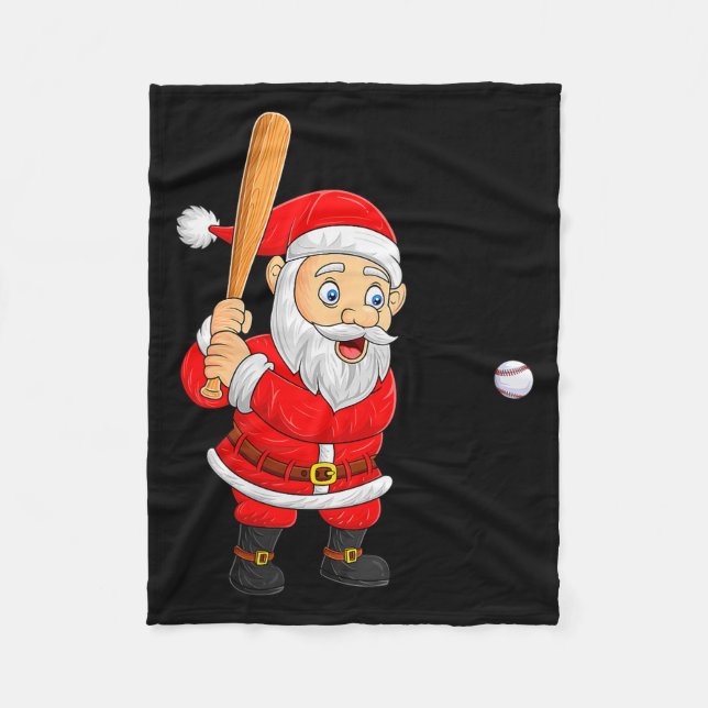 Womens Christmas Santa Playing Baseball Xmas Funny Fleecedecke (Vorderseite)