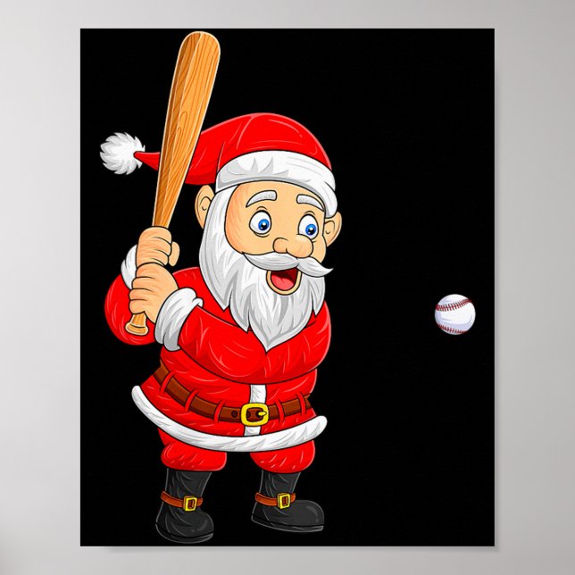 Womens Christmas Santa Playing Baseball Xmas Funny Poster (Vorne)