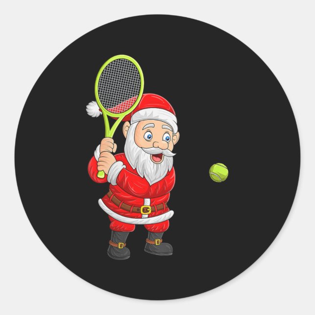 Womens Christmas Santa Playing Tennis Xmas Funny S Runder Aufkleber (Vorderseite)