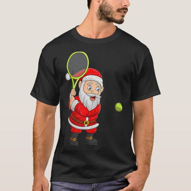 Womens Christmas Santa Playing Tennis Xmas Funny S T-Shirt (Vorderseite)