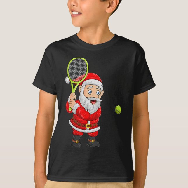 Womens Christmas Santa Playing Tennis Xmas Funny S T-Shirt (Vorderseite)