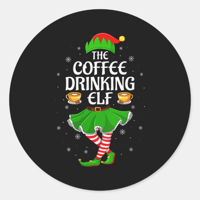 Womens Coffee Drinking Elf Christmas Girls Women E Runder Aufkleber (Vorderseite)