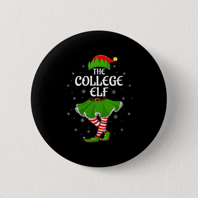 Womens College Elf Christmas Family Girls Women El Button (Vorderseite)