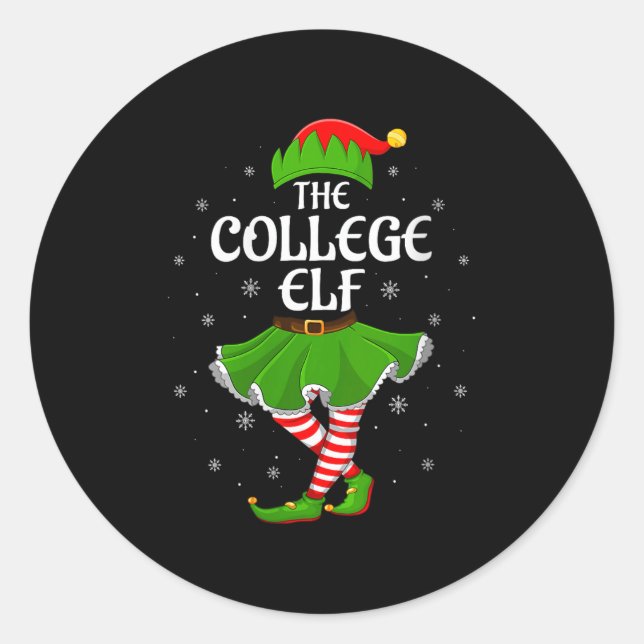 Womens College Elf Christmas Family Girls Women El Runder Aufkleber (Vorderseite)
