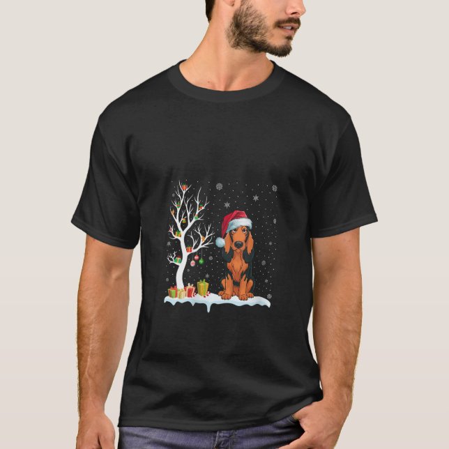 Womens Coonhound Dog Santa Hat Festive Tree Light  T-Shirt (Vorderseite)