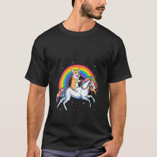 Womens Corgi Riding Unicorn Girls Kids Rainbow Gif T-Shirt