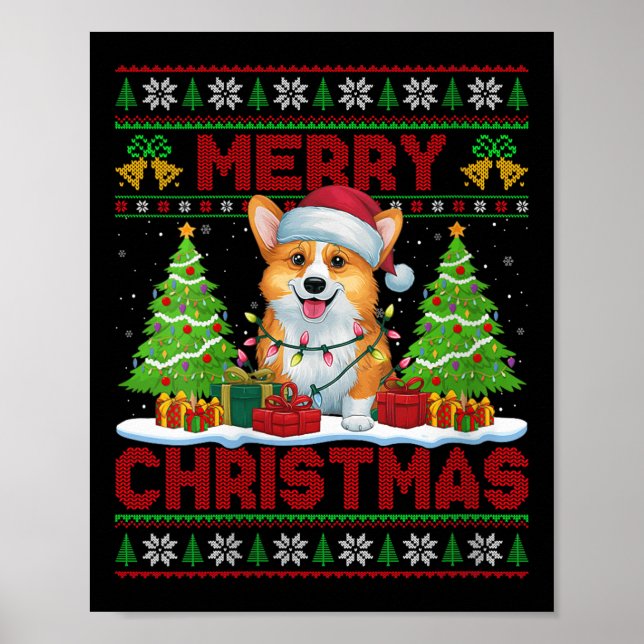 Womens Corgi Ugly Christmas Sweaters Funny Pet Dog Poster (Vorne)