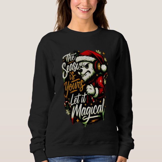 Women's Cozy Christmas Bear DJ Festive Holiday Gif Sweatshirt (Vorderseite)