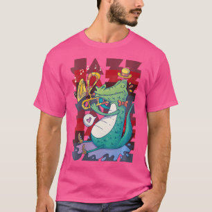 Womens Crocodile Alligator Trombone Music Jazz Mus T-Shirt