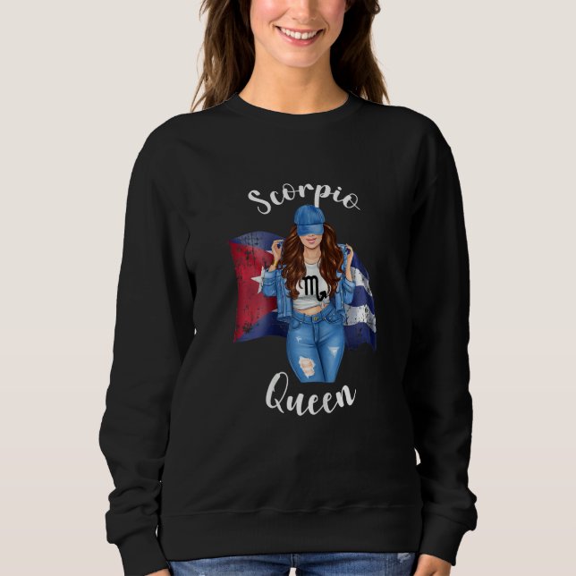 Womens Cuban Scorpio Queen Of Cuba Flag Zodiac Sym Sweatshirt (Vorderseite)
