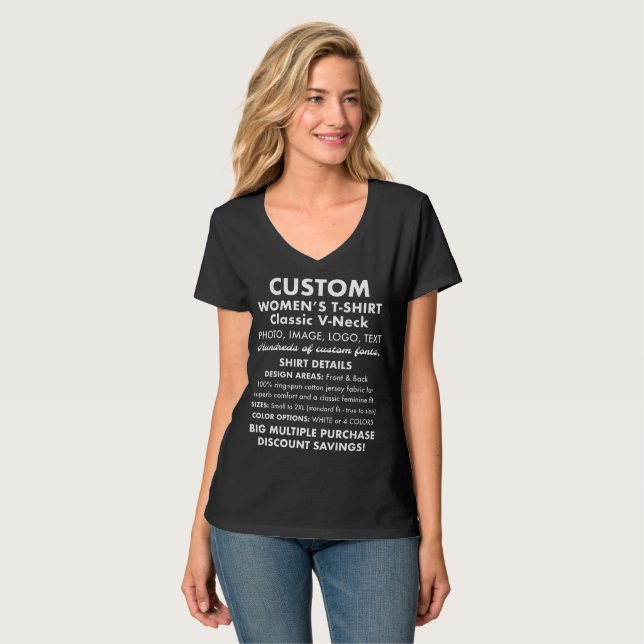 Women's Custom Personalisiert Black V-Neck T - Shi T-Shirt (Vorderseite Vollansicht)