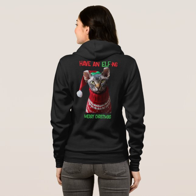 Womens Custom Text Elf Sphynx Cat Weihnachtsgebäck Hoodie (Schwarz voll)