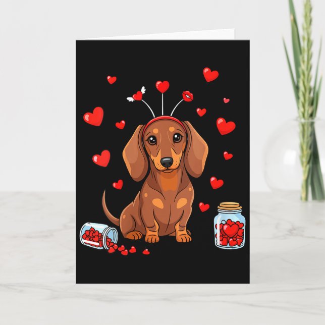 Womens Cute Dachshund Valentines Day Heart Love Do Karte (Vorderseite)
