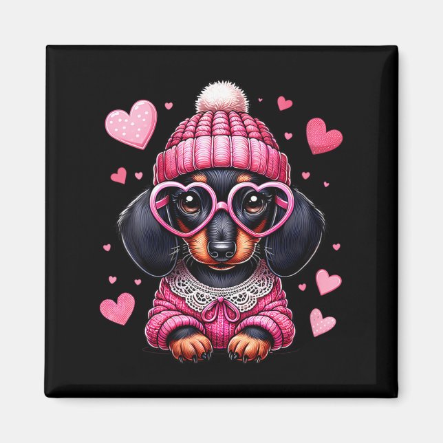 Women's Cute Dachshund Valentines Heart Dog Lover  Magnet (Vorne)