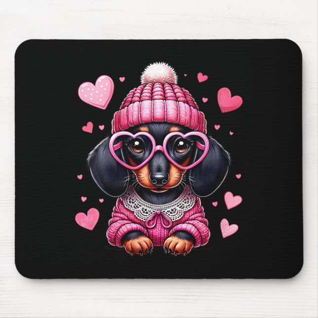Women's Cute Dachshund Valentines Heart Dog Lover  Mousepad (Vorne)
